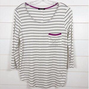 Papermoon Stitch Fix Women's Anica 3/4 Sleeve Striped Knit Top White Black Small